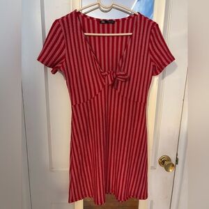 Zara Red and White Striped Tie-Front Mini Dress